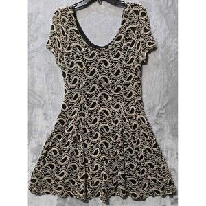Vtg Stella Morgan Dress Womens 16 Black Beige Paisley Stretch Lined Lace Boho